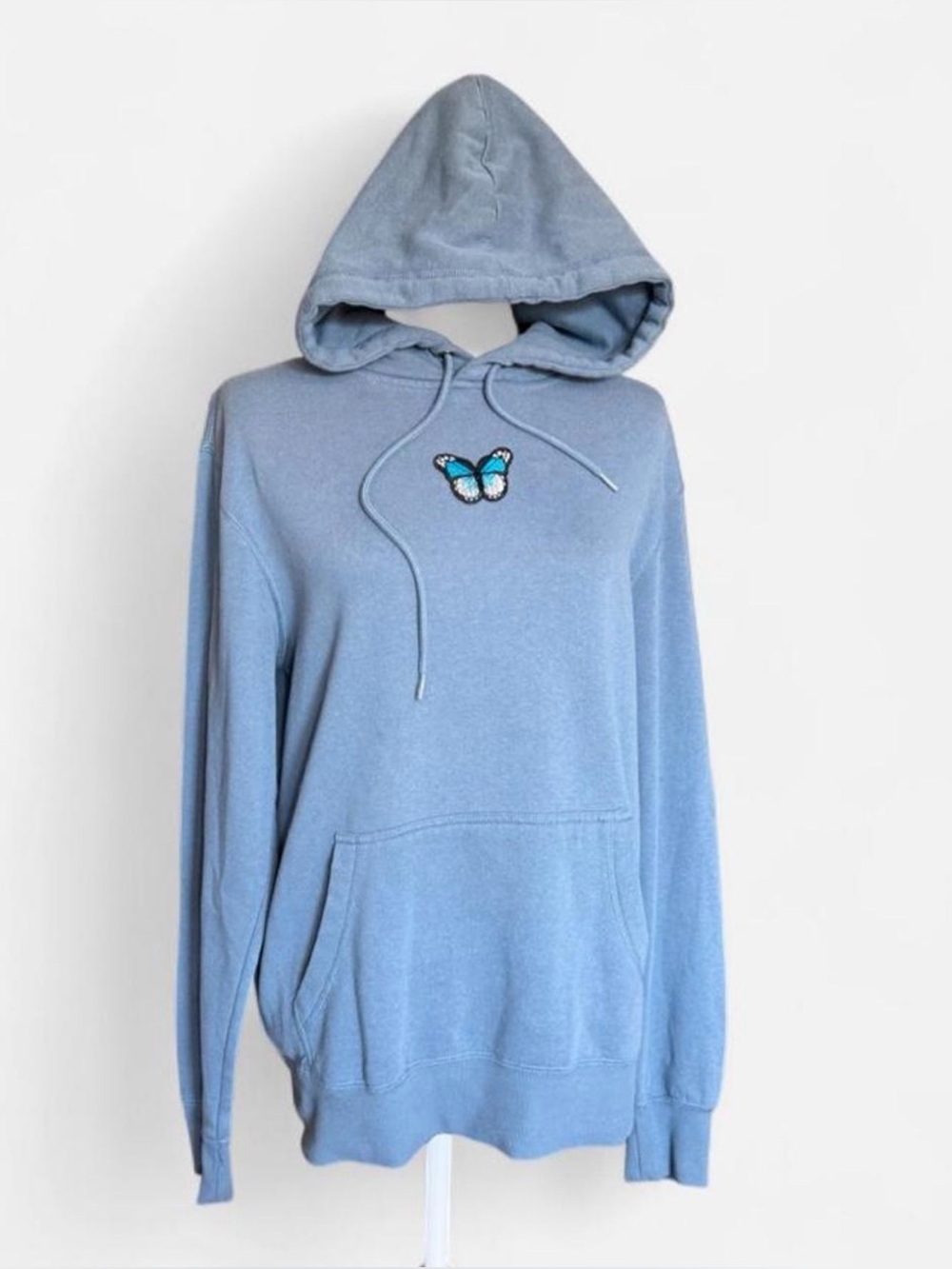 Butterfly Embroidered Hoodie in Light Blue, Size M